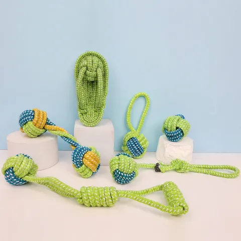 Dog Chew Toy Cotton Rope Bite Resistant Interactive Teeth Cleaning Pet Toy Durable Knotted Ball Slipper