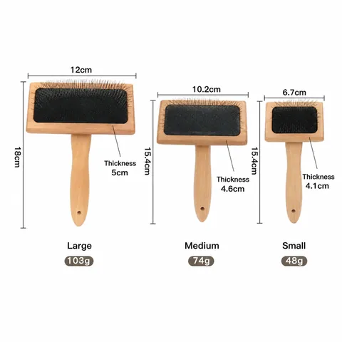 Solid Wood Pet Grooming Comb Metal Pin Slicker Brush For Dogs And Cats Daily Hair Care Deshedding Massage Tool