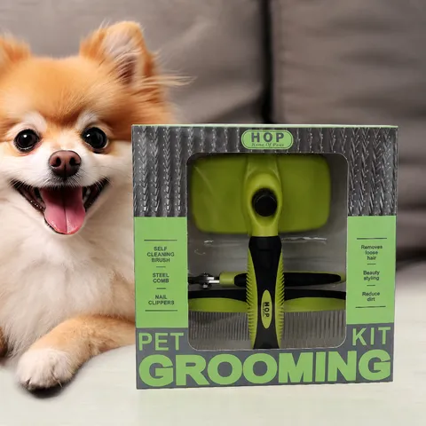 Set Toelettatura per Animali Domestici 3 Pezzi Metallo TPR PP Cane Gatto Spazzola Pettine in Acciaio Tagliaunghie Strumento