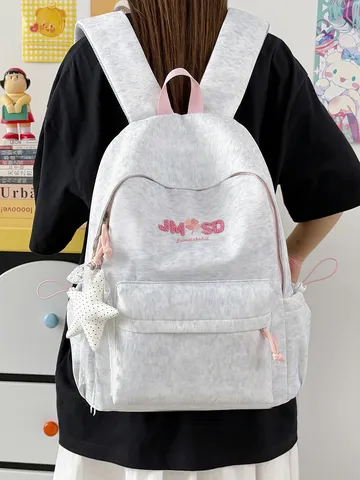 Mochila Escolar de Nylon de Gran Capacidad para Mujer Color de Contraste Letra Estampada Bolsa de Libros para Estudiantes de Secundaria Mochila Urbana Diaria