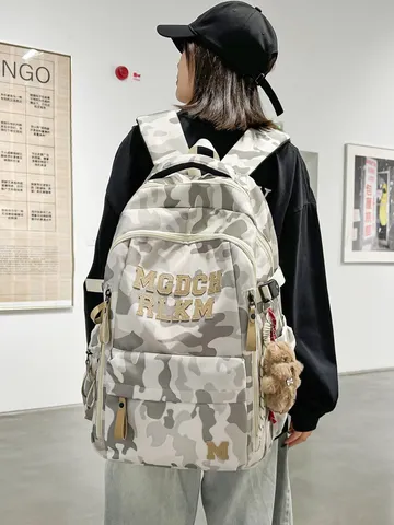 Nylon Camouflage School Backpack Large Capacity Breathable Spine Protection Bookbag For Teen Girls Junior High Students