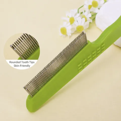 Pet Flea Comb Double Row Stainless Steel Needle Dog Cat Grooming Comb Anti Flea Brush Plastic Handle Pet Tool