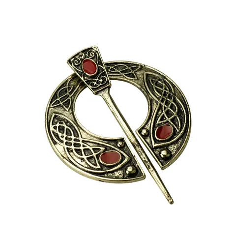 Vintage Viking Celtic Knot Brooch Alloy Red Rhinestone Cloak Pin Medieval Norse Jewelry Gift For Men Women
