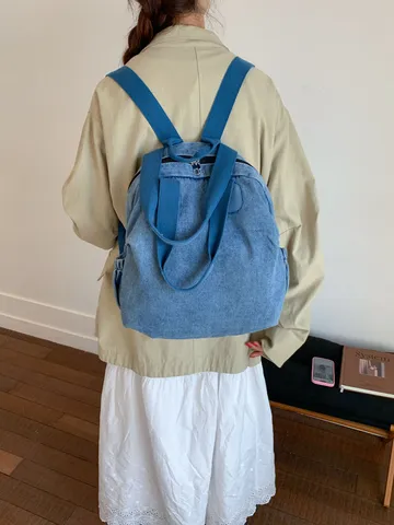 Vintage Washed Denim Multi Function Convertible Backpack Tote Bag Large Capacity Commuting Casual Shoulder Bag For Women School College