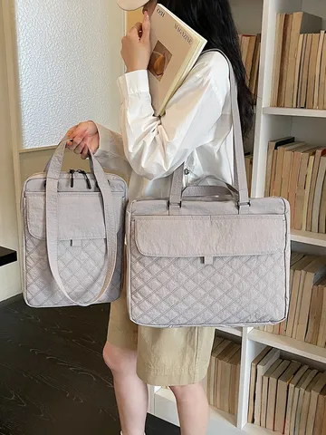 Sac Cabas Décontracté en Nylon Matelassé pour Femmes Sac à Main Bandoulière Motif Losange Porte Ordinateur Portable École Travail