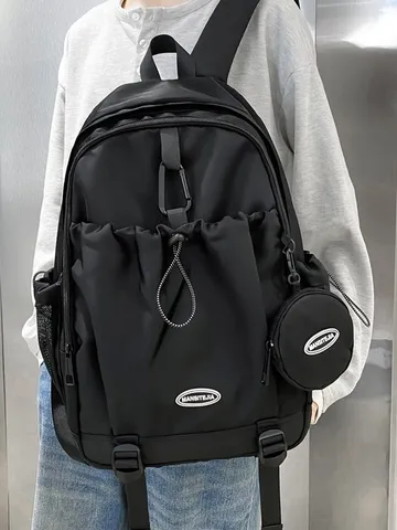 Sac à Dos Tendance en Nylon Plissé Grande Capacité Sac d'École Avec Mini Porte-Monnaie pour Hommes Femmes