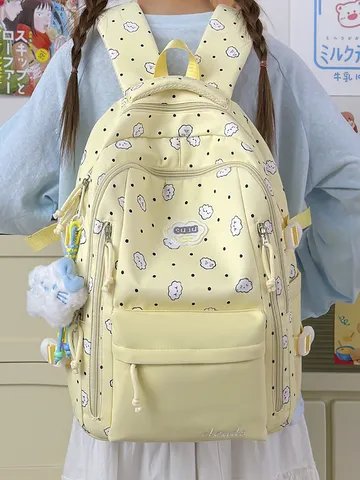 Süß Cartoon Wolke Bedruckt Nylon Rucksack Große Kapazität Schultasche Farbblock Tagesrucksack Für Schüler Jugendliche
