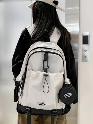 Sac à Dos Tendance en Nylon Plissé Grande Capacité Sac d'École Avec Mini Porte-Monnaie pour Hommes Femmes