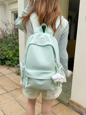 Fresh Preppy Style Nylon Backpack Solid Color Large Capacity Student School Bag Casual Sports Daypack For Teens
