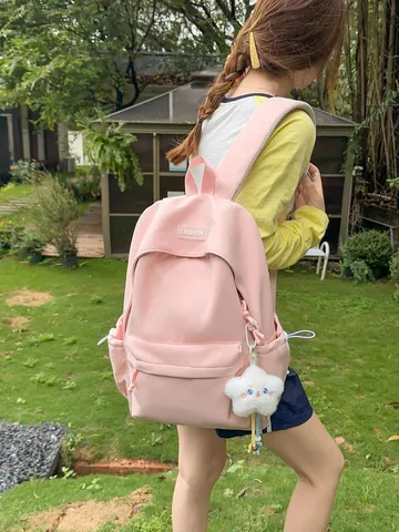 Fresh Preppy Style Nylon Backpack Solid Color Large Capacity Student School Bag Casual Sports Daypack For Teens