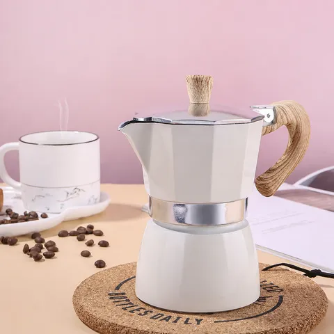 Ιταλική Καφετιέρα Moka Espresso Maker Κλασική Καφετιέρα Αλουμινίου Με Ξύλινη Λαβή και Κουμπί Για το Σπίτι Κουζίνα Γραφείο