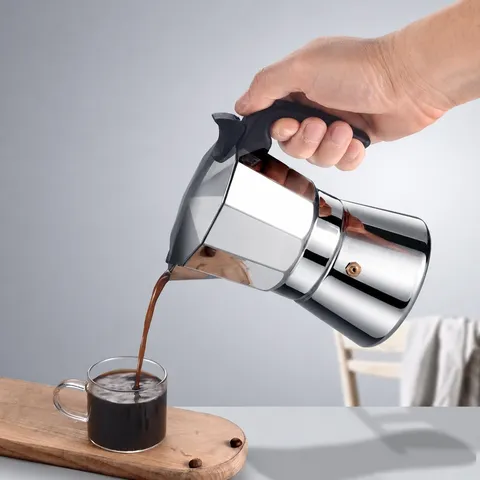 Stainless Steel Moka Pot Italian Espresso Maker Octagonal Coffee Pot With Heat Resistant Handle Household Coffee Machine