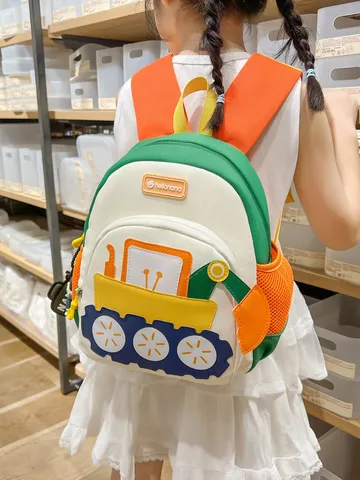 Kinder Schultasche Cartoon Bagger Bedruckt Kleinkind Anti Verlust Rucksack Für Kindergarten Jungen Mädchen Farbblock Daypack