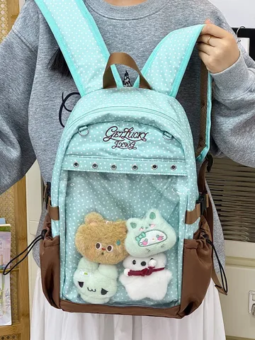 Zaino per Studenti Ita Bag Trasparente a Pois Contrasto di Colore Zaino in Nylon Grande Capacità per Ragazze Scuola Media