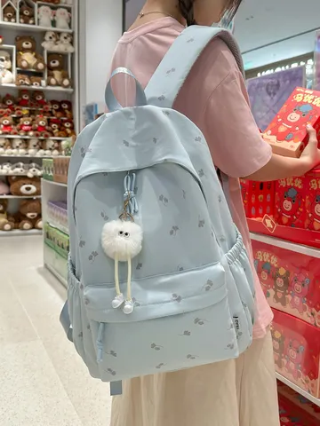 Süßer Ahornblatt-Druck Rucksack Nylon Große Kapazität Schulranzen Für Mädchen Teenager Freizeit Floral Tagesrucksack