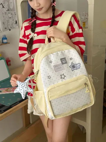 Süße Stern Punktemuster Transparent Ita Bag Große Kapazität Schulrucksack Für Mädchen Nylon Mode Süße Tasche Mit Sternanhänger