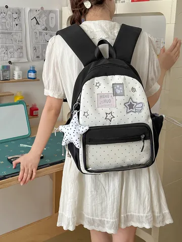 Süße Stern Punktemuster Transparent Ita Bag Große Kapazität Schulrucksack Für Mädchen Nylon Mode Süße Tasche Mit Sternanhänger