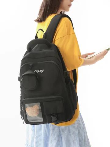 Zaino Giapponese Ins Harajuku in Nylon di Grande Capacità Leggero Riduzione del Carico Ita-Bag per Ragazze della Scuola Borsa da Viaggio Casual Con Ciondolo a Orso