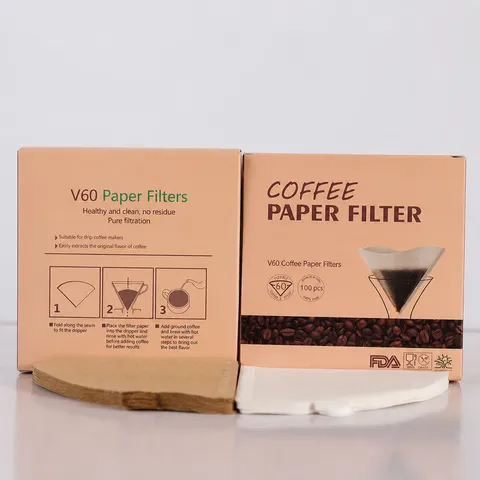 Papier Filtre à Café en Pâte de Bois Forme en V V60 Filtre Goutte à Goutte Jetable Accessoires de Café en Boîte