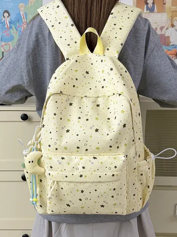 Japanese Style Star Print Backpack Large Capacity Lightweight Pressure-Reducing Student School Bag For Primary Middle School Girls