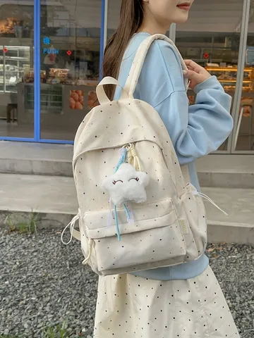 Süßer Stern Druck Schulrucksack Für Teenager Große Kapazität Nylon Wasserdichter Reise-Tagesrucksack Mit Anhänger
