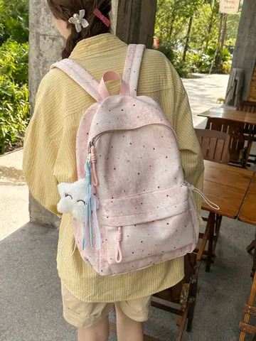 Süßer Stern Druck Schulrucksack Für Teenager Große Kapazität Nylon Wasserdichter Reise-Tagesrucksack Mit Anhänger