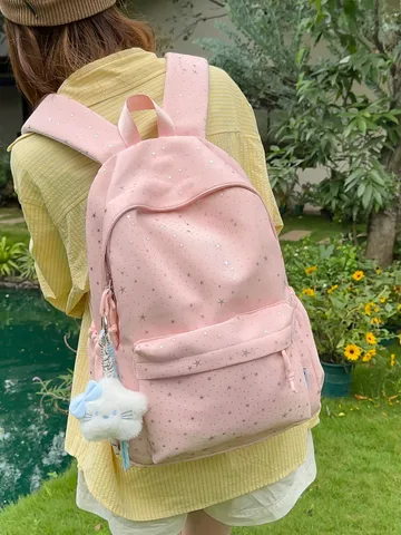 Süße Stern Muster Große Kapazität Student Schulrucksack Nylon Atmungsaktiv Entlastend Doppelschulter Tasche Für Japanischen Stil Lässig Täglich