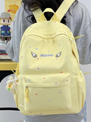 Japanischer Stil Süß Punktmuster Studenten Rucksack Mädchen Schultasche Kontrastfarbe Stickerei Flügel Reisen Daypack