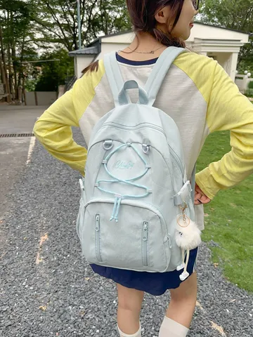 Japanese Minimalist Drawstring School Backpack Large Capacity Nylon Student Rucksack For Girls Junior High Travel Daypack