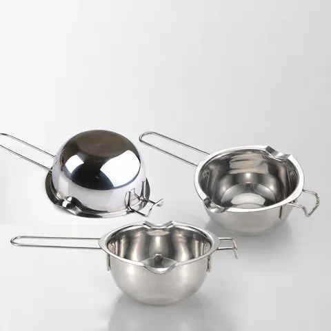 Stainless Steel Butter Chocolate Melting Pot Bowl With Long Handle Dual Pour Spouts For Kitchen Baking