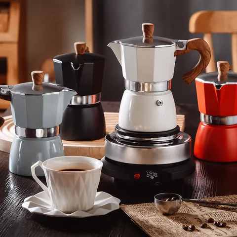 Ιταλική Καφετιέρα Moka Espresso Maker Κλασική Καφετιέρα Αλουμινίου Με Ξύλινη Λαβή και Κουμπί Για το Σπίτι Κουζίνα Γραφείο
