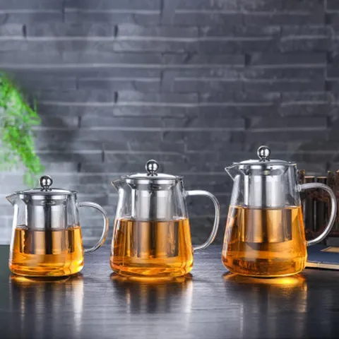 Hittebestendige Borosilicaatglas Theepot Met Roestvrij Stalen Inzetstuk Duidelijke Losse Blad Thee Maker Voor Thuis Kantoor Keuken