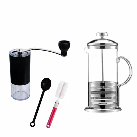 Handmatige Koffiemolen En French Press Koffiezetapparaat Set Roestvrij Staal Glas Koffieboonmolen Keuken