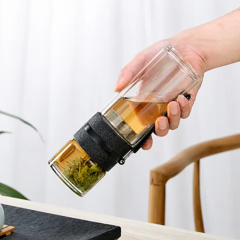 Bouteille d'Eau en Verre Borosilicaté Double Couche Avec Infuseur à Thé Tasse de Thé Isoliée Portable de Bureau Cadeau