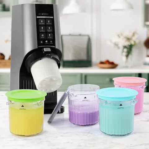 Plastic Ice Cream Pint Containers With Storage Lids Reusable Replacement Cups For Creamery Ice Cream Makers Kitchen Food Storage