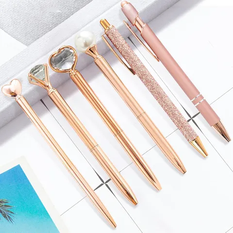 Luxury Metal Ballpoint Pen Retractable Crystal Rhinestone Pen Elegant Office School Stationery Writing Pen