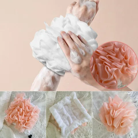 Toallita de Viaje y Esponja de Baño Loofah Pouf de Malla Exfoliante con Cordón para Ducha Baño Limpieza Diaria