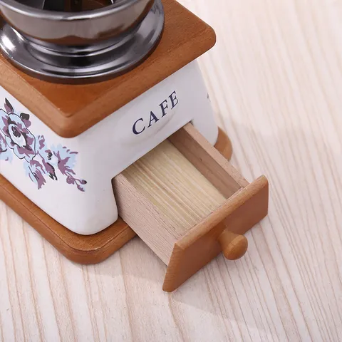 Macinacaffè Manuale Retrò Base in Legno Corpo in Ceramica Manovella Macina Caffè Vintage Cucina Strumento di Macinazione