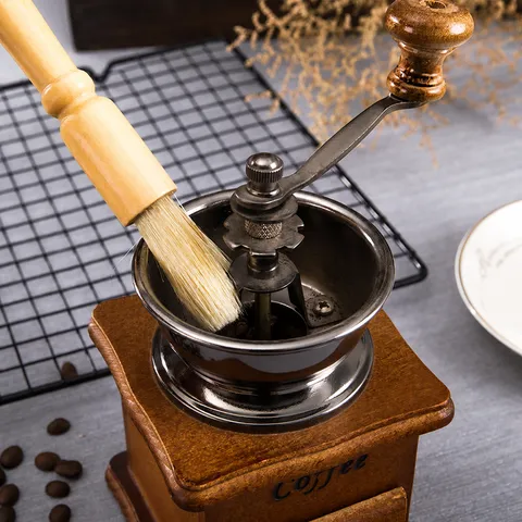 Spazzola per Pulizia Macinacaffè con Manico in Legno Stile Retro Setole Macchina da Caffè Strumento di Dosaggio