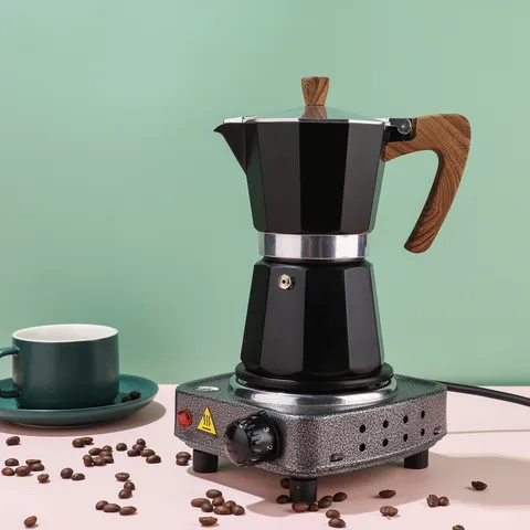 Classic Octagonal Aluminum Moka Pot Espresso Maker With Wood Grain Handle Italian Coffee Pot For Home Kitchen