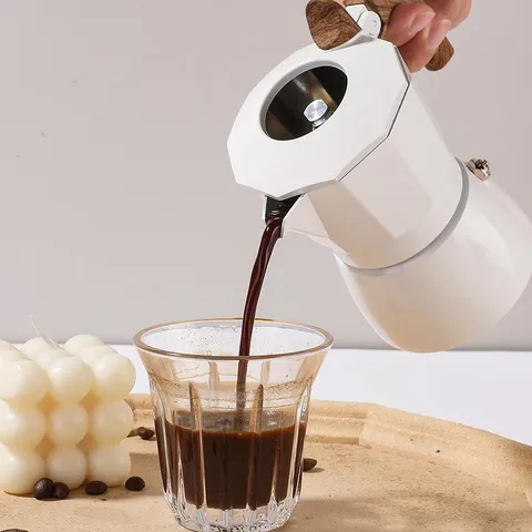 Ιταλική Καφετιέρα Moka Διπλής Βαλβίδας Μηχανή Espresso για Εστία με Λαβή με Νερά Ξύλου Συσκευή Παρασκευής Καφέ Κουζίνας
