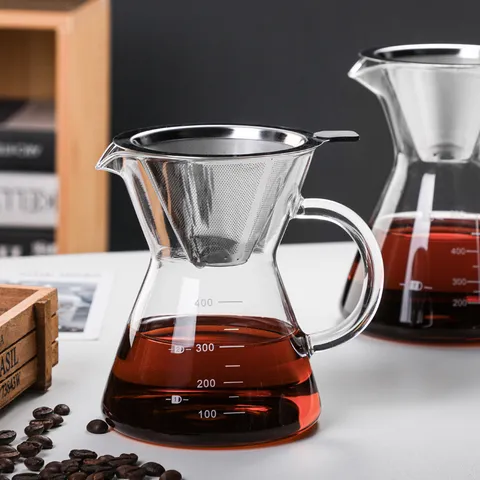 Heat Resistant High Borosilicate Glass Coffee Pot Pour Over Coffee Maker With Stainless Steel Filter Transparent Brew Pot