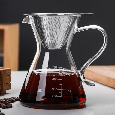 Heat Resistant High Borosilicate Glass Coffee Pot Pour Over Coffee Maker With Stainless Steel Filter Transparent Brew Pot