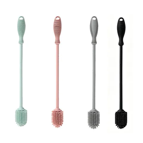 Spazzola in Silicone per Bottiglie Manico Lungo Spazzola di Pulizia per Tazza Acqua Termos Biberon