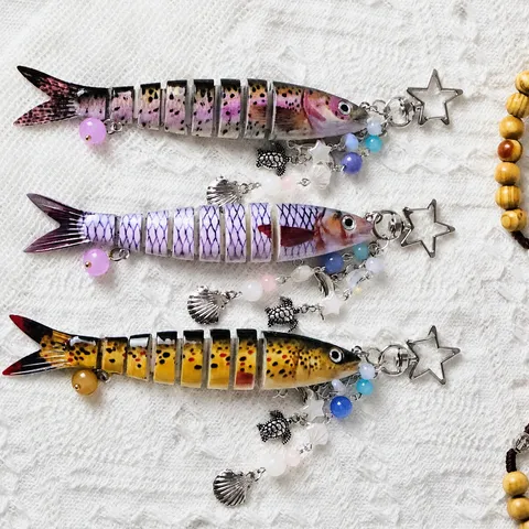 Creative Multi-Jointed Articulated Fish Keychain Resin Plastic Animal Bag Charm Cute Key Ring Pendant For Women Men