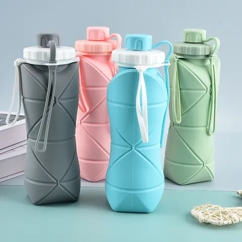 Bottiglia d'Acqua Pieghevole in Silicone Portatile Per Sport All'Aperto Tazza Telescopica Con Coperchio Antigoccia e Cinturino