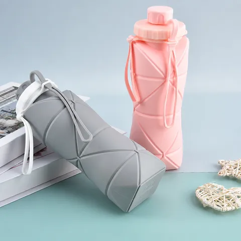 Bottiglia d'Acqua Pieghevole in Silicone Portatile Per Sport All'Aperto Tazza Telescopica Con Coperchio Antigoccia e Cinturino