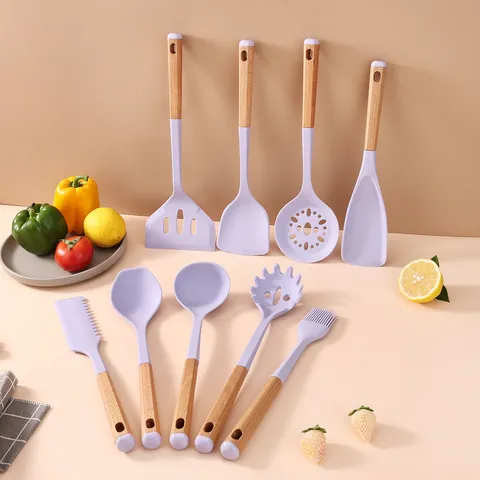 Ensemble d'Ustensiles de Cuisine en Silicone Antiadhésif Spatule Cuillère à Soupe Pinceau à Huile Outils de Cuisson Résistants à la Chaleur
