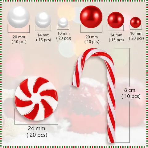 Christmas Vase Filler Decorations Red White Pearls Candy Canes Peppermint Ornaments For Home Party Holiday Table Centerpiece Decor