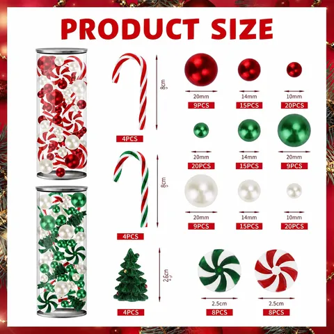 Christmas Vase Filler Decorative Pearls Candy Canes Miniature Christmas Trees Mixed Holiday Party Table Centerpiece Decor